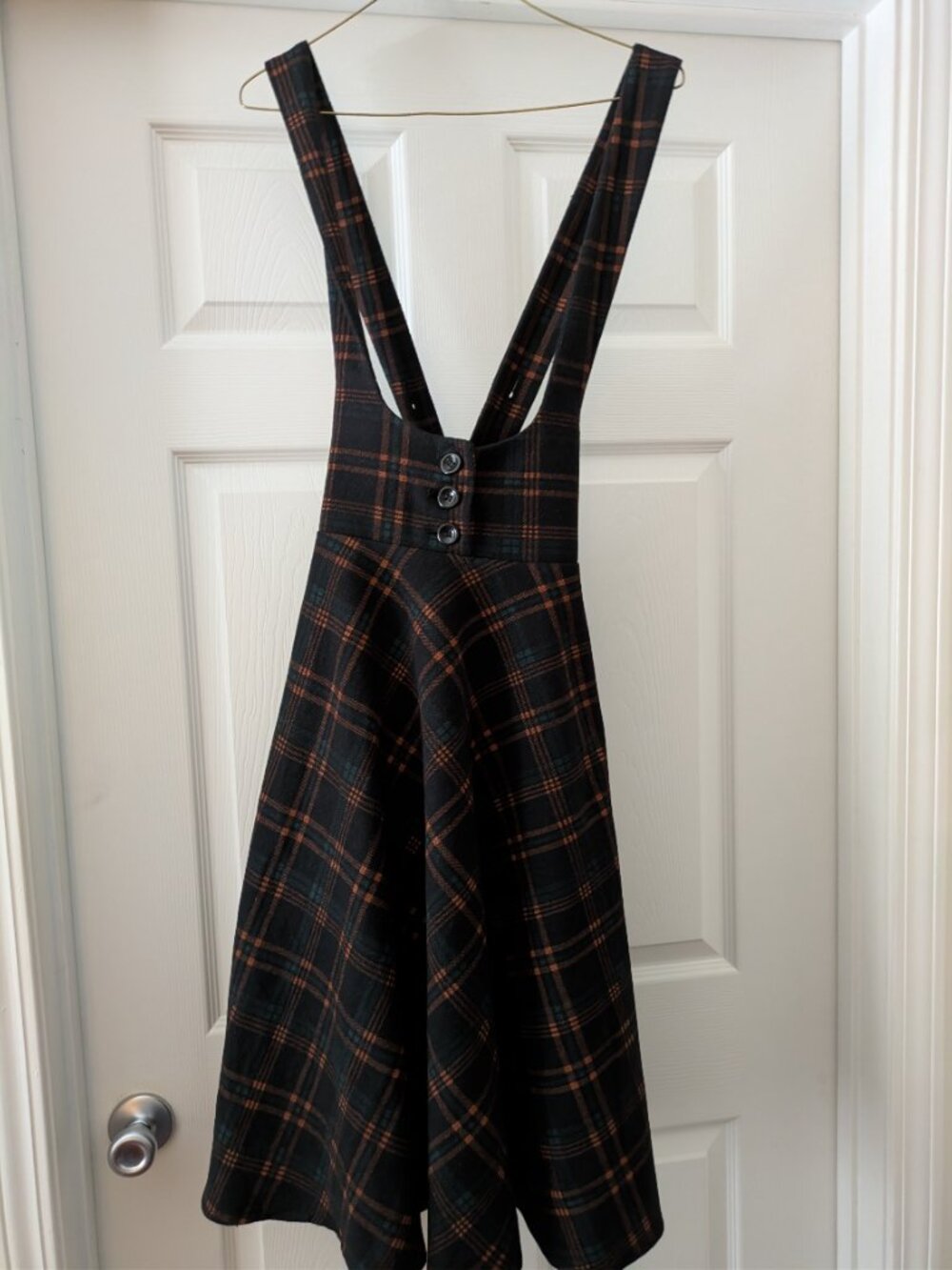 Collectif brown plaid skirt with suspenders